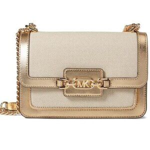 MICHAEL KORS Heather canvas leather large shoulder crossbody bag -GOLD/ NATURAL